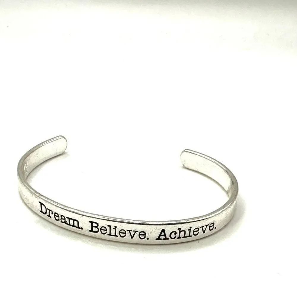 12 dream believe achieve silver tone cuff bracelet